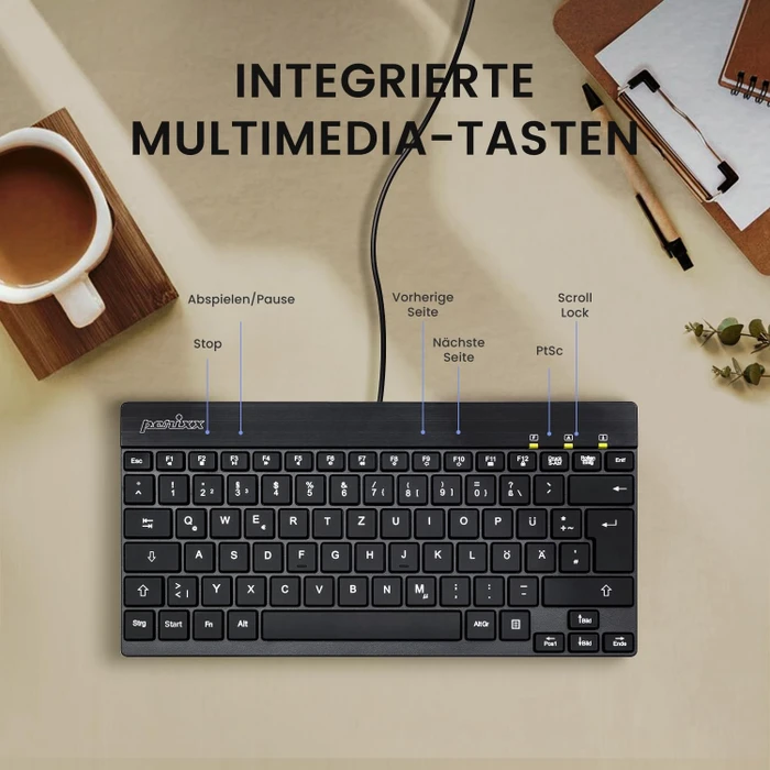 Perixx Periboard-426C Mini, schwarz, USB, DE