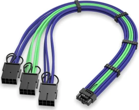 EZDIY-FAB 12VHPWR Kabel, 3x 8-Pin PCIe Buchse auf 16-Pin PCIe 5.0 12VHPWR Stecker, Adapterkabel, 16AWG, 16AWG, violett/grün, 35cm