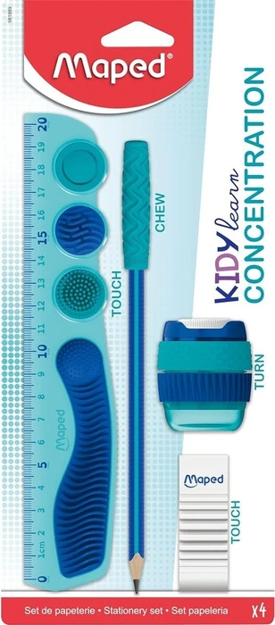 Maped Kidy learn Concentration Bleistift graphit, Radierer, Anspitzer, Lineal, 4er-Set (981889)