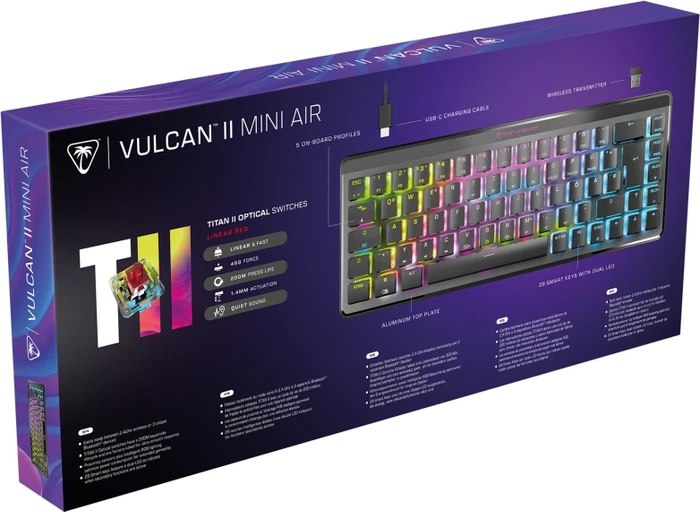 Turtle Beach Vulcan II Mini Air, schwarz, LEDs RGB, TITAN II OPTICAL RED, USB/Bluetooth, DE