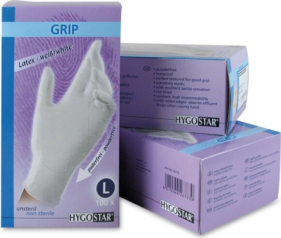 Franz Mensch Hygostar Latex Grip Einweghandschuhe L weiß, 100 Stück