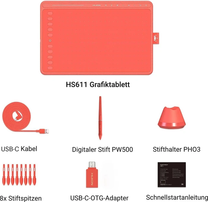 Huion HS611, Coral Red