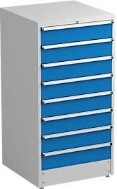 Treston Serie 70 Schubladenschrank, 9 Schubladen, lichtgrau/blau, Container