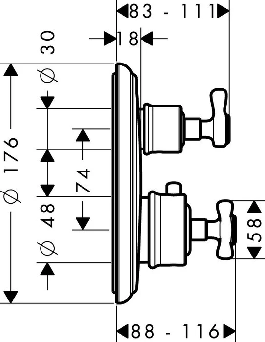 Hansgrohe Axor Montreux Thermostat Unterputz mit Kreuzgriff und Absperrventil chrom