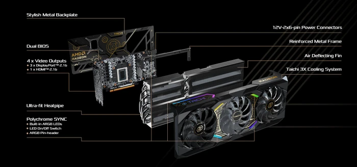 ASRock Radeon RX 9070 XT Taichi 16GB OC, RX9070XT TC 16GO, 16GB GDDR6, HDMI, 3x DP