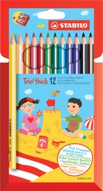 STABILO Trio thick Buntstift sortiert, Kartonbox, Anspitzer, 12er-Set