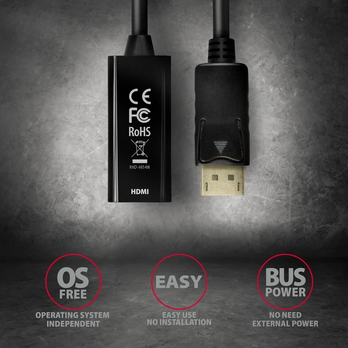 Axagon DisplayPort 1.2/HDMI 1.4b Adapterkabel schwarz, 0.15m