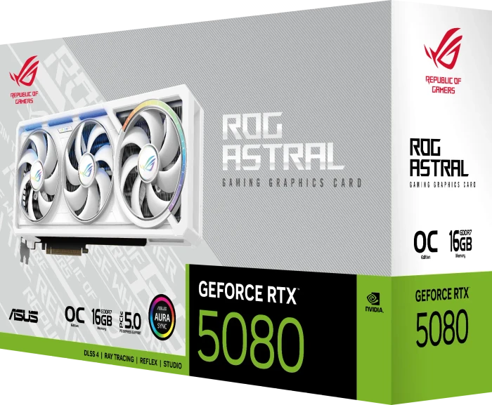 ASUS ROG Astral GeForce RTX 5080 White OC, ROG-ASTRAL-RTX5080-O16G-WHITE, 16GB GDDR7, 2x HDMI, 3x DP
