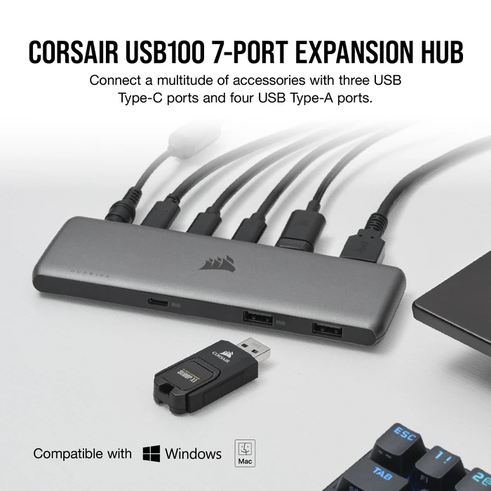 Corsair USB100 7-Port USB-C/USB-A Expansion Hub, USB-C 3.0 [Buchse]