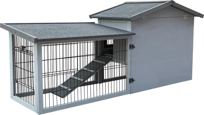 Wiltec Hühnerstall mit Freilauf und Schlafhaus, grau/weiß
