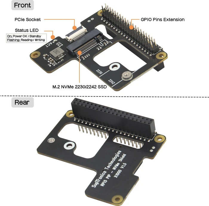 Geekworm X1000 PCIe auf M.2 Key-M NVMe Adapter-Board, M.2 M-Key 2230/2242 NVMe Slot für Raspberry Pi 5