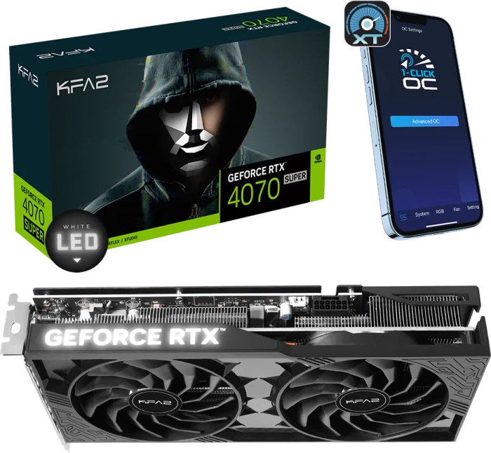 KFA2 GeForce RTX 4070 SUPER 1-Click OC 2X, 12GB GDDR6X, HDMI, 3x DP
