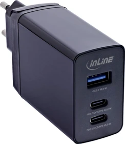 InLine TravelCharge 3-Port 65W 2x USB-C 1x USB-A EU/UK/US schwarz
