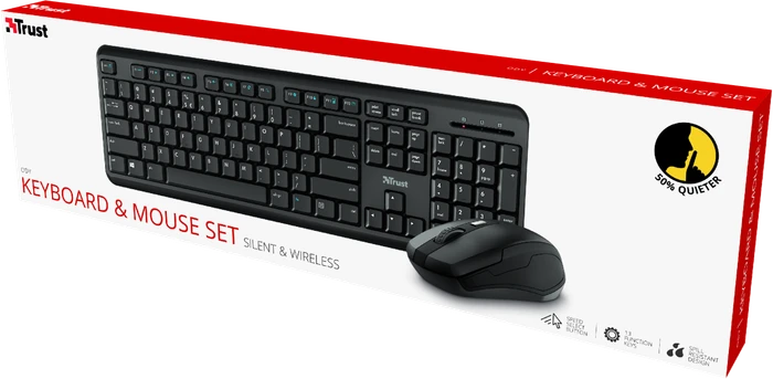 Trust Ody Wireless Silent Keyboard and Mouse Set, USB, DE