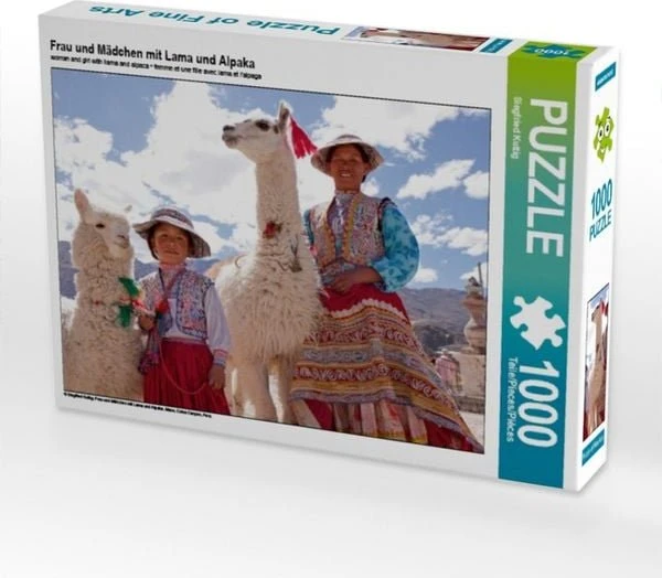 Calvendo Frau und Mädchen mit Lama und Alpaka