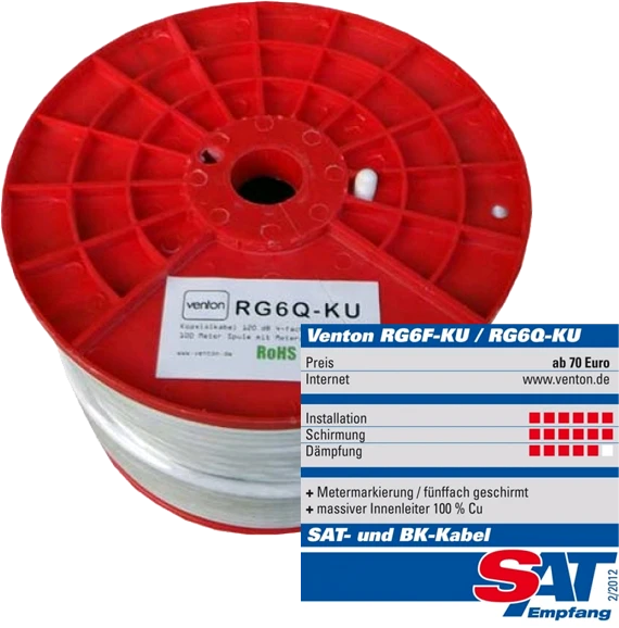 Venton RG6Q-KU Koaxialkabel, 130dB, 100m