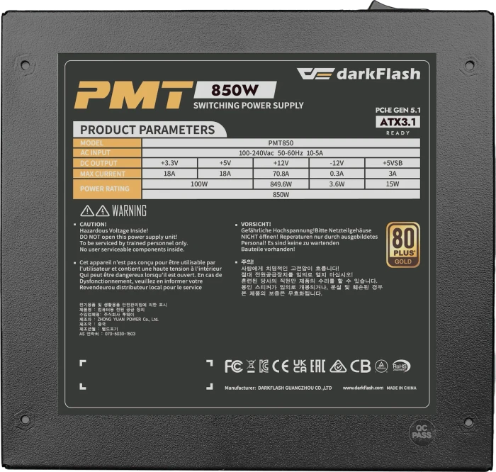 DarkFlash PMT Series PMT850 schwarz 850W, ATX 3.1