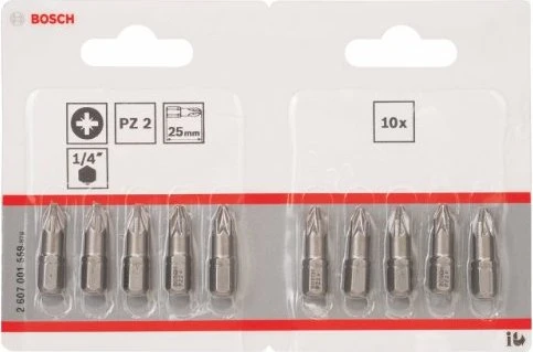 Bosch Professional Extra Hart Pozidriv Bit 1/4", PZ2x25mm, 10 Stück