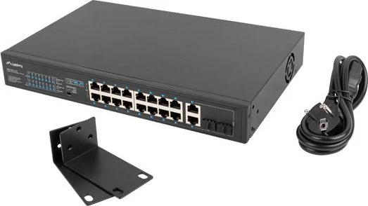 Lanberg RSFE Rackmount Switch, 16x RJ-45, 2x RJ-45/SFP, 150W PoE+