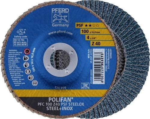 Pferd PFC 100 Z 40 PSF STEELOX/16.0 POLIFAN Fächerschleifscheibe K40, 100x16mm, 10 Stück