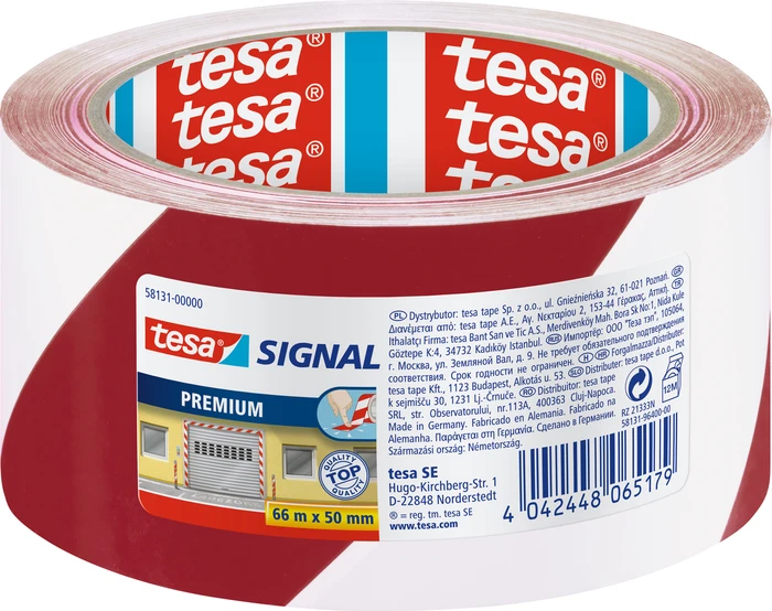 tesa 58131 Premium Markierklebeband rot/weiß, Klebeband, 50mm/66m, 1 Stück