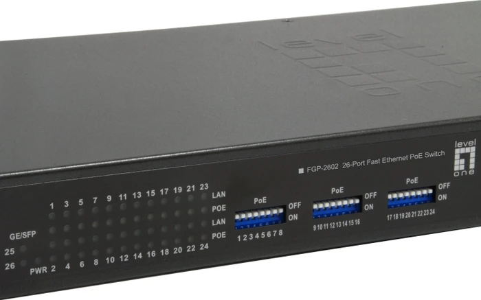 LevelOne FGP-2602 Rackmount Switch, 24x RJ-45, 2x SFP, 130W PoE+