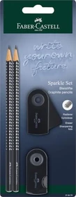 Faber-Castell Sparkle Schreibset Bleistift B graphit, schwarz, Radierer, Anspitzer, 4er-Set