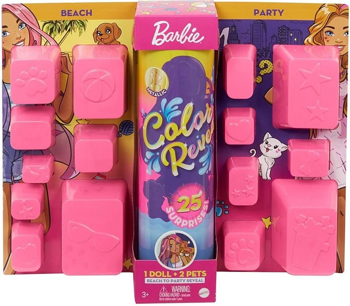Mattel Barbie - Color Reveal Puppe Strand und Party mit 25 Überraschungen