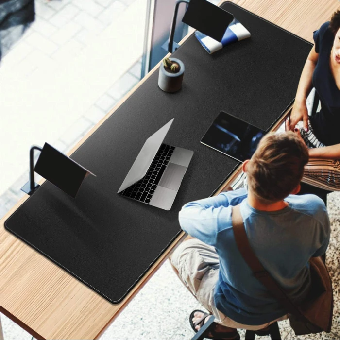 Cennbie Schreibtischunterlage Leder, Mauspad 4XL, 1500x700mm, schwarz