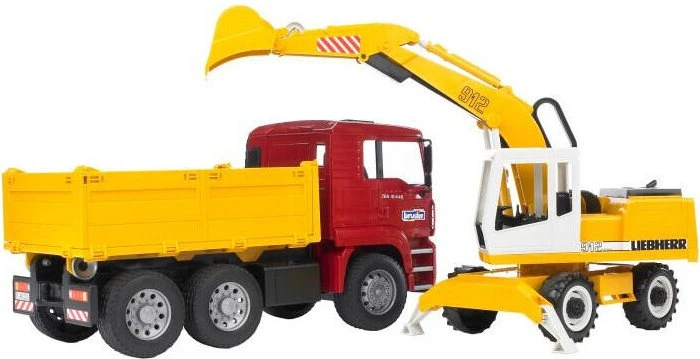 Bruder Profi-Serie MAN TGA Kipplastwagen mit Liebherr Schaufelbagger