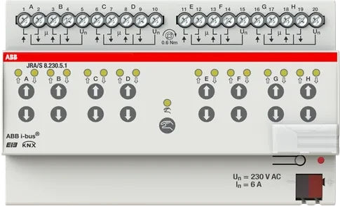 ABB JRA/S8.230.5.1 Jalousie-/Rollladenaktor mit Fahrzeitermittlung 8-fach, 230V, 6A, 8TE REG, Schaltaktor