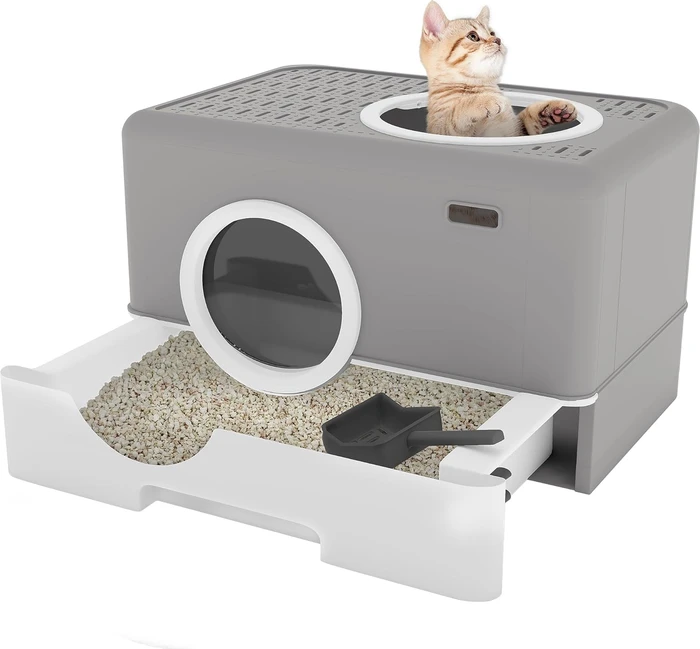YitaHome Katzentoilette Hop In mit Schublade, XXL, grau/weiß (AEYIHH7uOE)
