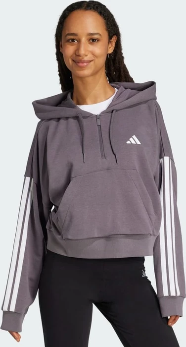 adidas Essentials 3-Streifen French Terry Quarter-Zip Hoodie grey strata/white (Damen)