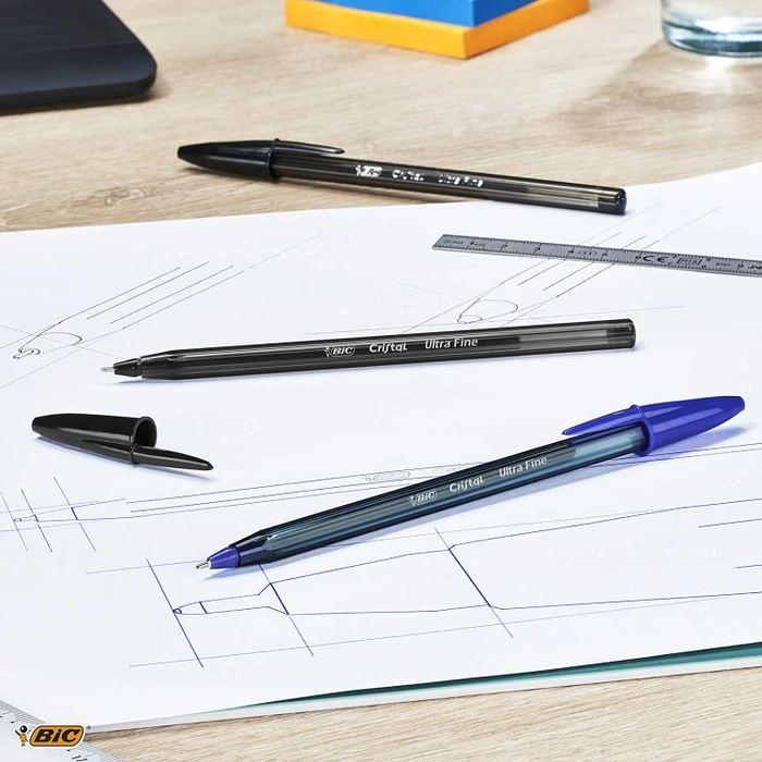 BIC Cristal Exact 0.3mm Kugelschreiber (Mine) schwarz/transparent, 20er-Pack