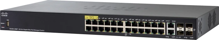 Cisco SG350 Rackmount Gigabit Managed Switch, 24x RJ-45, 2x SFP, 2x RJ-45/SFP, 382W UPoE