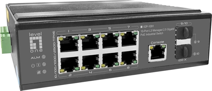 LevelOne IGP Industrial Railmount 2.5G Managed Switch, 8x RJ-45, 2x SFP+, 480W PoE++