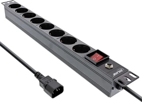 InLine 19" Aluminium Steckdosenleiste, 1HE, 8-fach, 250V, 2m