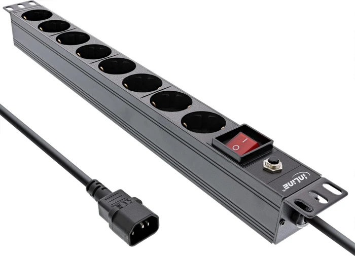 InLine 19" Aluminium Steckdosenleiste, 1HE, 8-fach, 250V, 2m