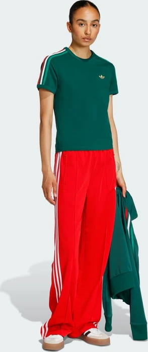 adidas 3-Streifen Slim T-Shirt kurzarm team dark green/bold green/white/better scarlet (Damen)