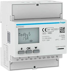 Hager Energiezähler 3phasig für Wandlerverähltnis 1A oder 5A, 4M, MODBUS, MID