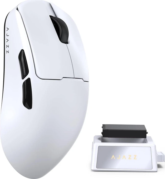 Ajazz AJ159 V2 Wireless Gaming Mouse mit Akku-Ladestation, weiß, USB/Bluetooth
