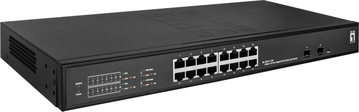 LevelOne GES Rackmount Gigabit Smart Switch, 16x RJ-45, 2x SFP, 230W PoE+