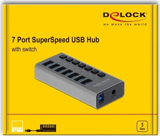 DeLOCK USB-Hub, 7x USB-A 3.0, USB-B 3.0 [Buchse]