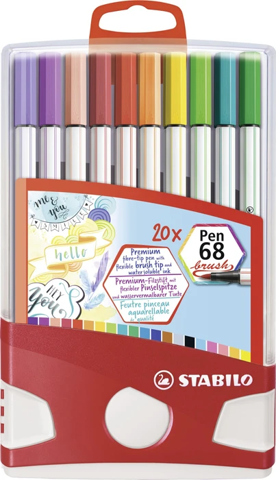 STABILO Pen 68 brush sortiert, 20er-Set, Etui