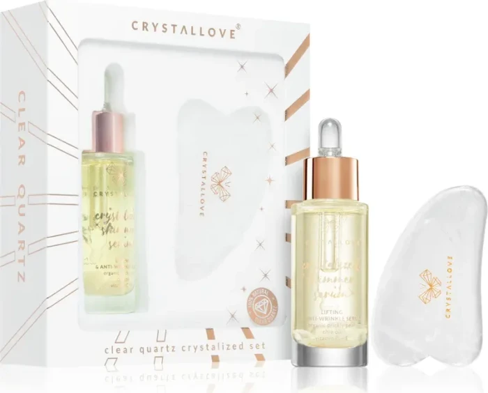Crystallove Clear Quartz Gua Sha + Serum 30ml Geschenkset