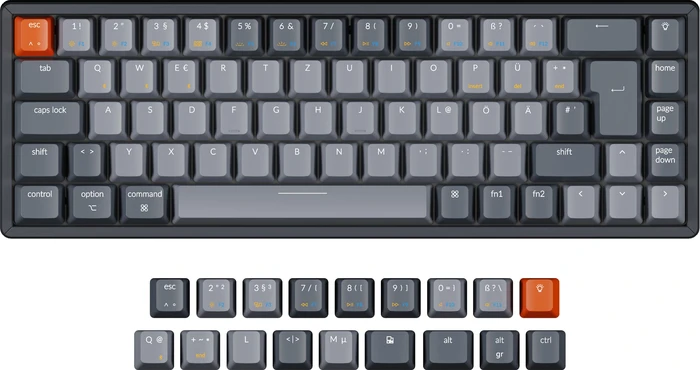 Keychron K6, 65%, Aluminium, LEDs RGB, schwarz/grau, Gateron RED, USB/Bluetooth, DE