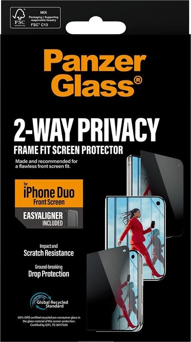 PanzerGlass Privacy Front Screen Protector Frame Fit w. EasyAligner für Apple iPhone Duo