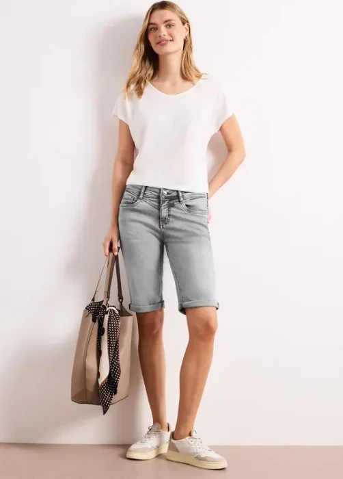 Street One Jane Bermuda Shorts mit Turn-Up Detail Jeans mid grey wash (Damen)