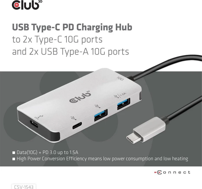 Club 3D PD Charging USB-Hub, 2x USB-C 3.1, 2x USB-A 3.1, USB-C 3.1 [Stecker]