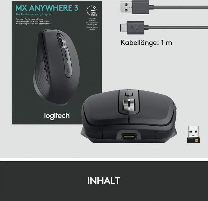 Logitech MX Anywhere 3 Graphite, schwarz, USB/Bluetooth